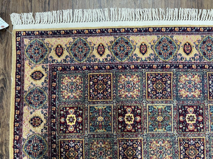 Indo Persian Silk Rug 4x6, Panel Design, Small Flowers, Hand Knotted, Fine Weave, Oriental Carpet 4 x 6, Vintage Area Rug, Beautiful Rug