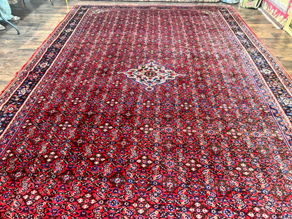 Large Persian Tribal Rug 11x17, Palace Sized Wool Handmade Vintage Carpet, Oversized Hand Knotted Rug, Red, Hamadan Dargazin Rug