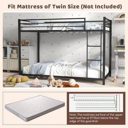 Metal Bunk Bed Twin Over Twin With Safety Guard Rails