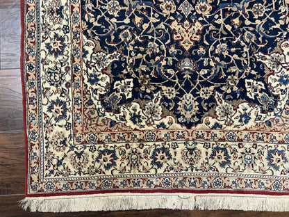 Super Fine Persian Nain Rug 3.6 x 5.4, Navy Blue and Ivory, 700 KPSI