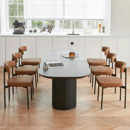 Brown Faux Leather Armless Upholstered Dining Chairs