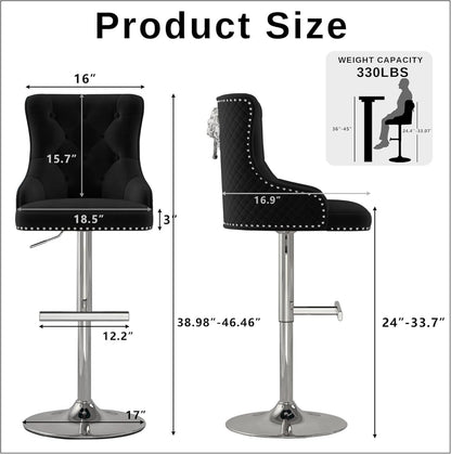 Elegant Velvet Bar Stool Set With Swivel Chrome Base