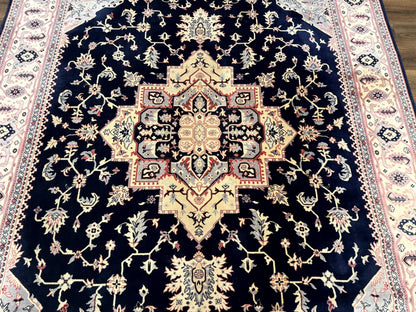 Karastan Rug 8x11 Navy Serapi, Kara Shah Rug, Navy Blue, Vintage Karastan Area Rug Wool Pile Karastan Rug