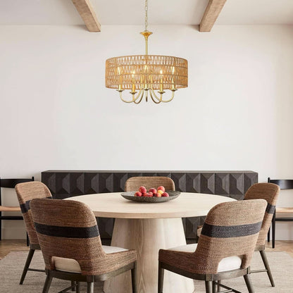 Gold 5 Light Rattan Boho Chandelier Pendant Lighting
