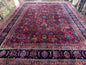 Palace Size Persian Mashad Rug 12x16, Raspberry and Navy Blue, Signature from Master Weaver, Antique Handmade Large Wool Carpet