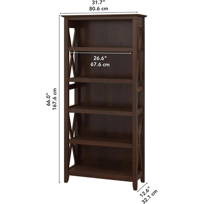 Bush Furniture Tall 5 Shelf Bookcase Bing Cherry Finish