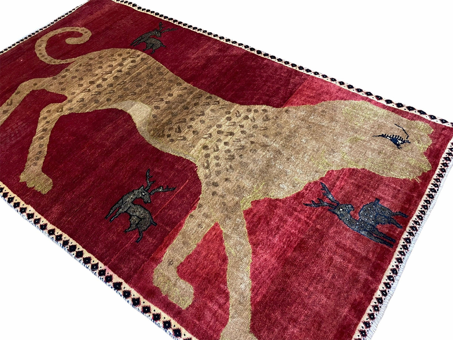 3.5 X 6 Handmade New Vintage Quality Wool Rug Leopard Red Tribal Hand-Knotted