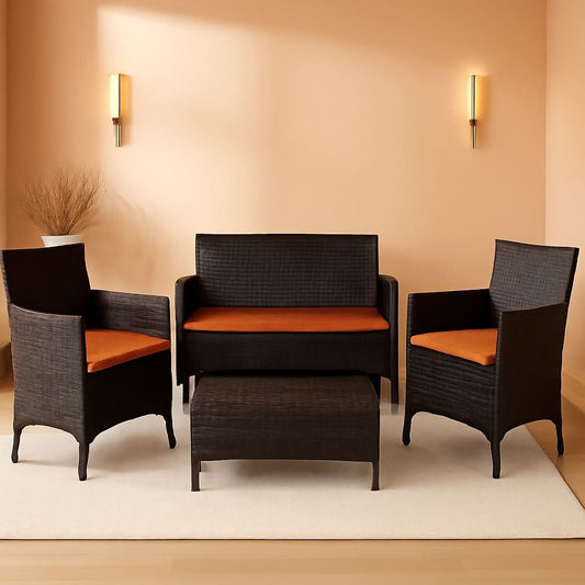 Rattan Patio Set With Cushioned Chairs And Glass Table
