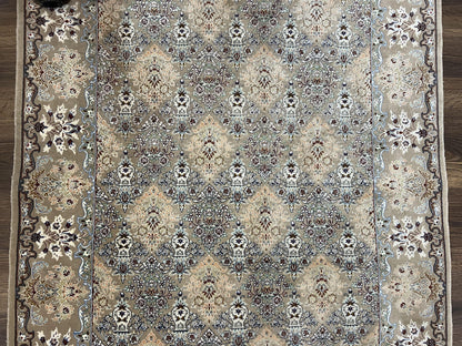 Super Fine Persian Isfahan Rug 3x5 ft, Kork Wool on Silk Foundation, Repeated Floral Motif, Taupe Tan Hand Knotted Oriental Carpet 3 x 5 ft, Signed