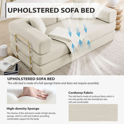 78Inch Convertible Sleeper Sofa Bed Beige Upholstery