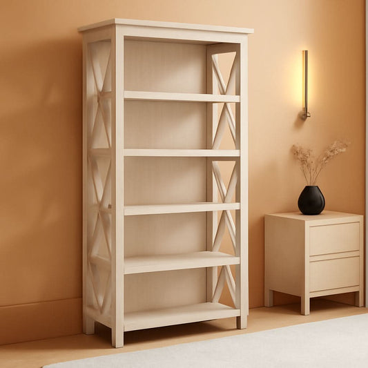 Tall 5 Shelf Bookcase Linen White Oak Modern Farmhouse