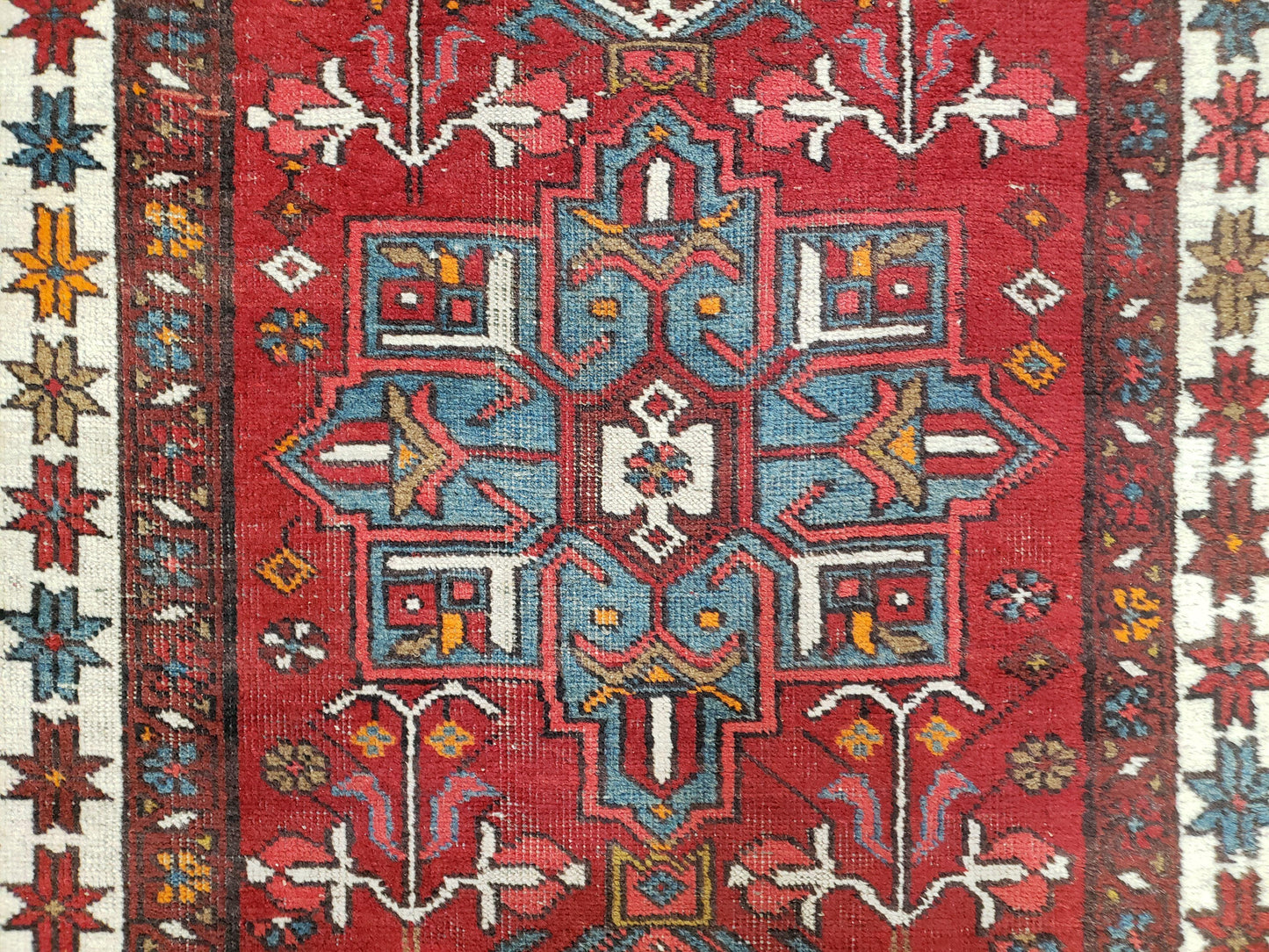 Antique Persian Heriz Karajeh Runner Rug, Red, Hand-Knotted, Wool, 3' 3" x 10' 11"