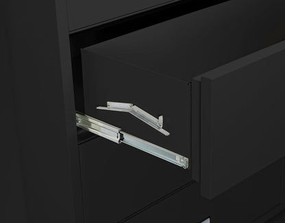 38 Inch Lateral 4 Drawer Fireproof File Cabinet With Key Lock Black