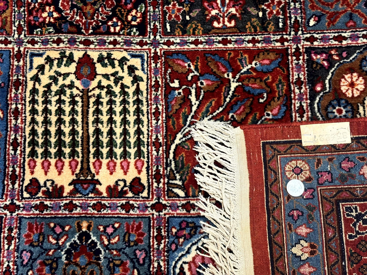 Wonderful Persian Qum Rug 10x13, Panel Design, Fine 260 KPSI, Signed, Red Multicolor