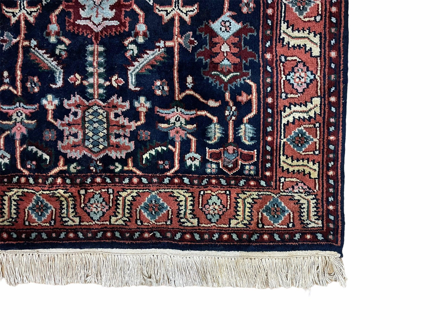 4x6 Vintage Handmade Wool Geometric Rug Organic Dyes Blue Red Hand-Knotted Rug