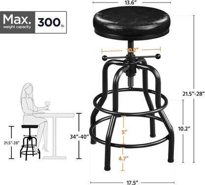 Black Bar Stool 21 To 28 Inch Industrial Kitchen Stool