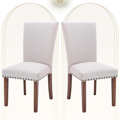 Beige Upholstered Parsons Chair With Nailhead Trim