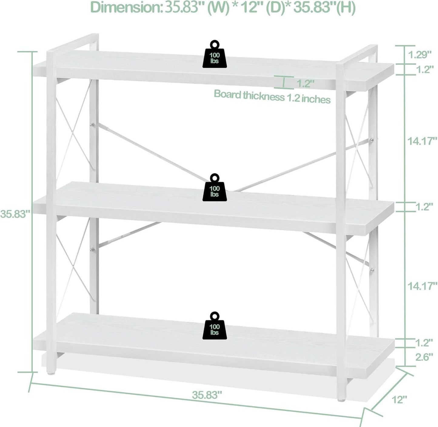 3 Tier White Bookshelf Open Shelving Unit For Home Office