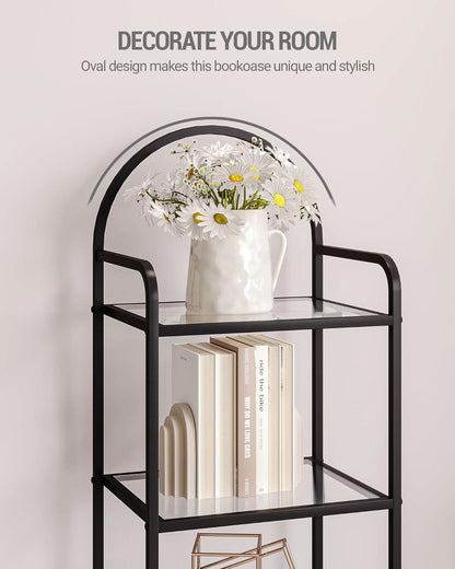 Six Tier Bookcase With Tempered Glass Shelves Home Office