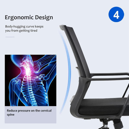 Black Ergonomic Mid Back Mesh Office Chair With Lumbar