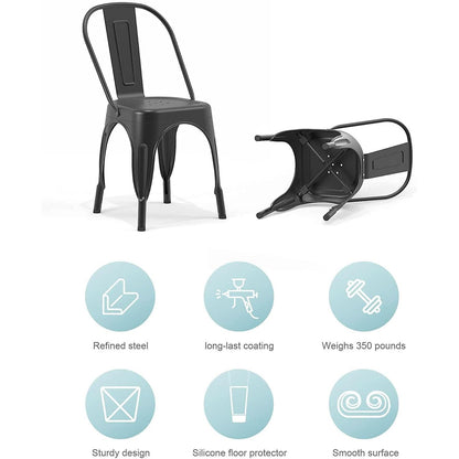 Stackable Tolix Style Metal Dining Chair Black Set of 4