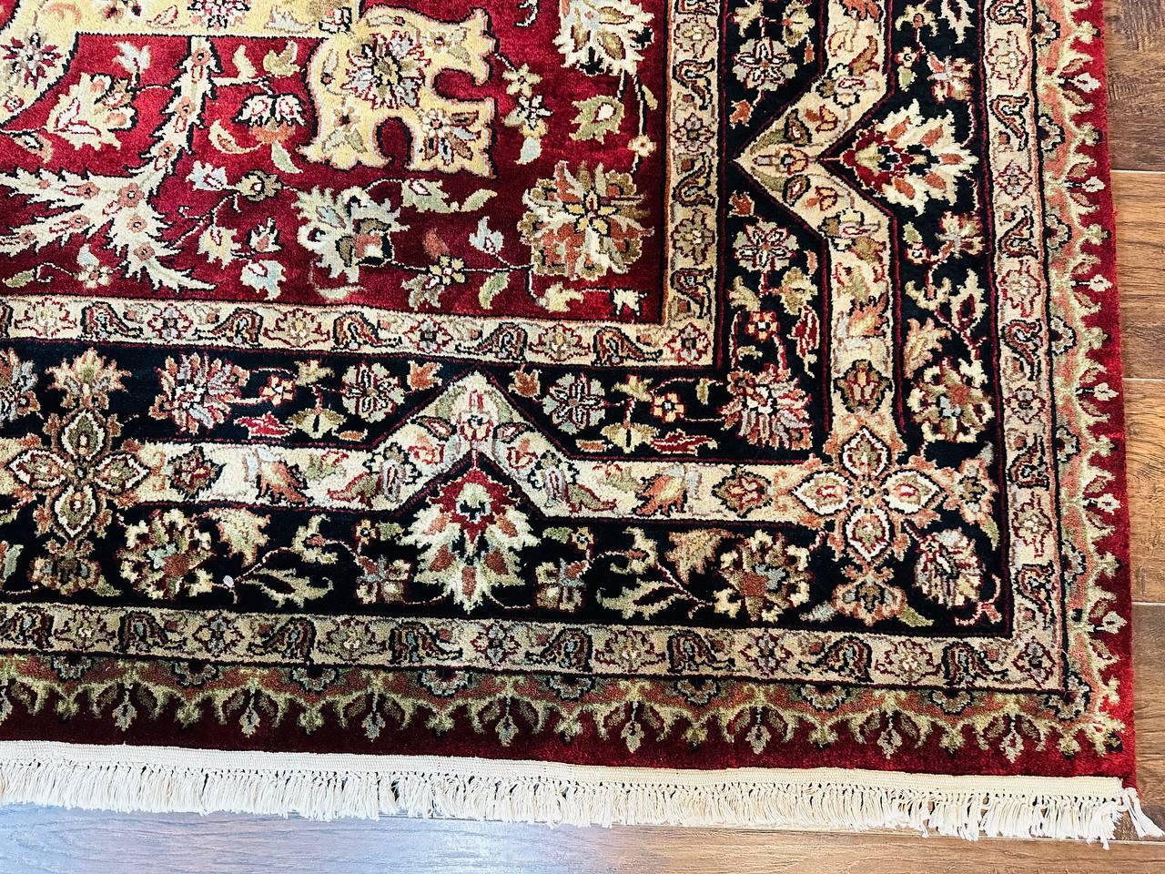 Indo Persian Rug 8x10, Red Vintage Wool Traditional Carpet, Floral, Handmade