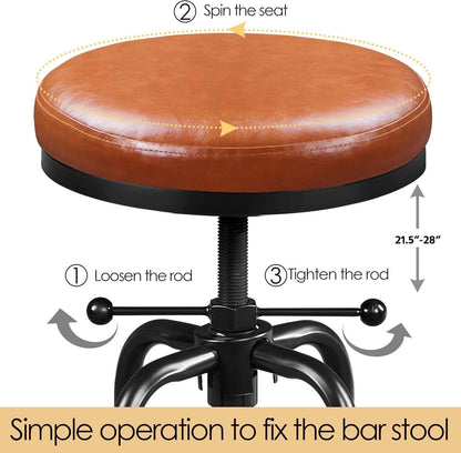 Light Brown Adjustable Metal Bar Stool 21.5-28 Inch Tall