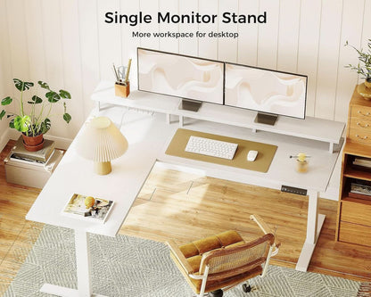 L Shaped Standing Desk 59 Inch Height Adjustable White