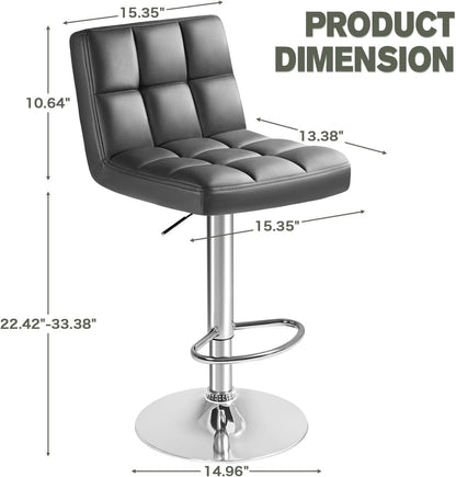 Bar Stools Gray Adjustable Swivel Counter Height 2 Pack