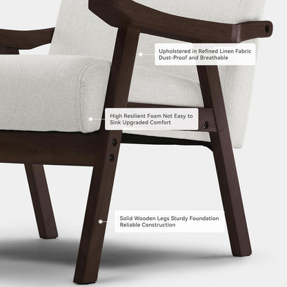 Beige Upholstered Modern Midcentury Solid Wood Armchair With Cushions