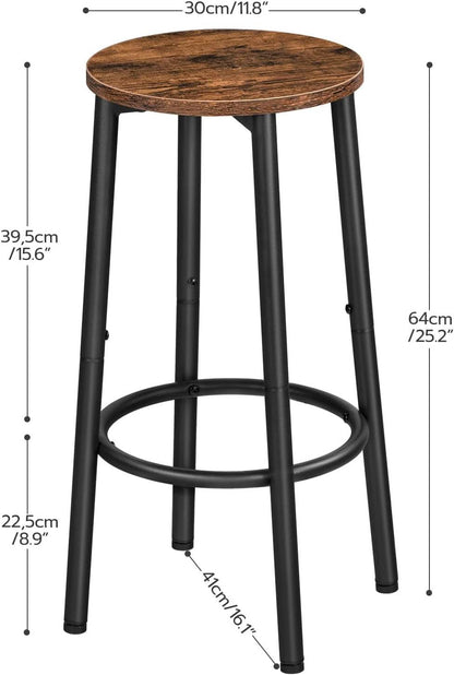 Bar Height Stools Set Of 2 With Footrest Rustic Brown