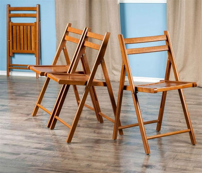 Teak Folding Chair Set 4 Piece Compact Foldable Indoor Outdoor