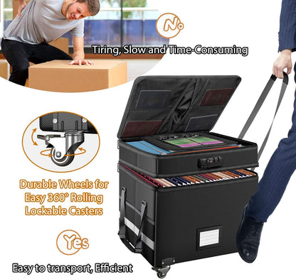 Fireproof File Box With Lock Wheels Rolling Portable