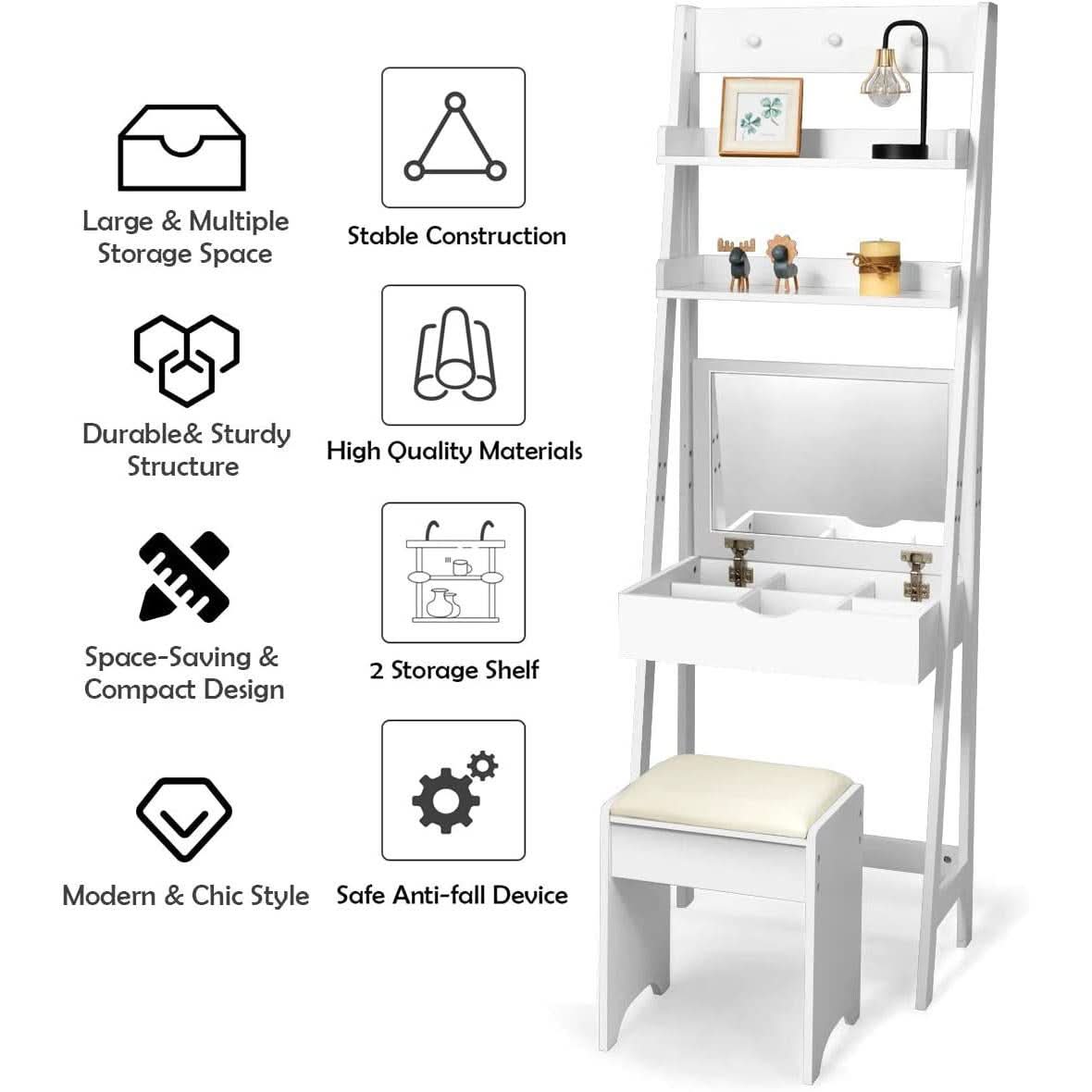 3 In 1 Vanity Table With Flip Top Mirror Makeup Desk