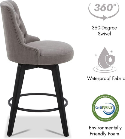 Flint Grey Upholstered Swivel Bar Stool 26 Inch Set Of 2