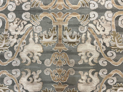 Spanish Rug 11x14, Wool Hand Knotted Vintage Carpet, Olive Green and Beige, Floral Allover, European Design, 11 x 14 Rug