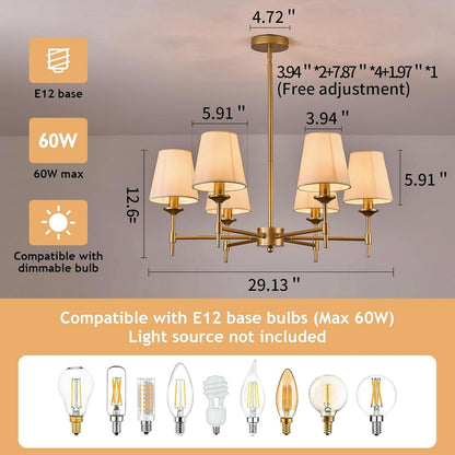 Gold Farmhouse Chandelier 6 Light Linen Shade Fixture