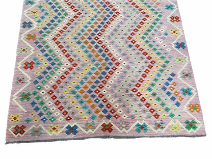 Pink Kilim Rug 6x8 Colorful Turkish Kilim Rug 6 x 8 Flat Weave Kilim Playful Kilim Multicolor Anatolian Chobi New Kilim