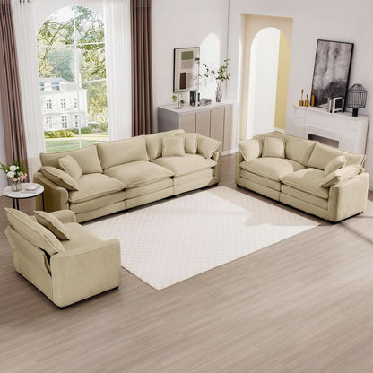 3 Piece Corduroy Sofa Set Camel 3 Seater And 2 Loveseats