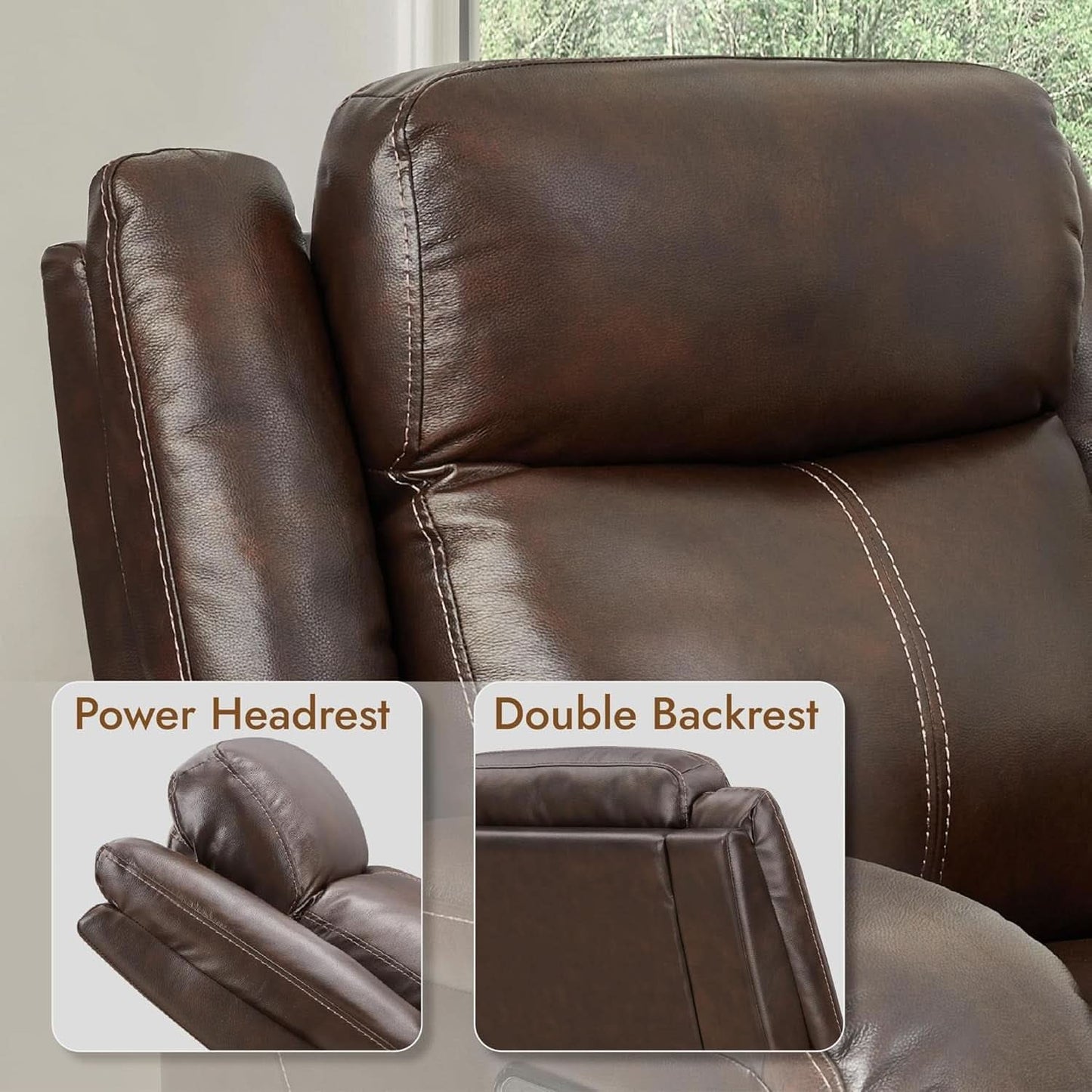 Dark Brown Leather Power Recliner Chair With Power Headrest
