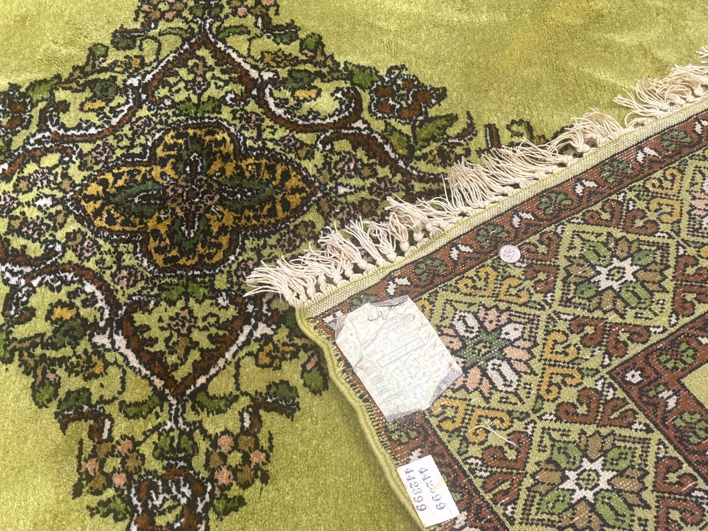 Moroccan Rug 6x8, Semi Open Field, Vintage, Lime Green, Wool Carpet