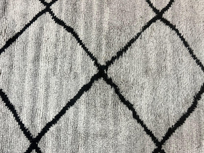 Modern Shag Rug 8x10, Gray and Black, Wool and Cotton, Lulu and Georgia, Handmade Indian Shag Rug