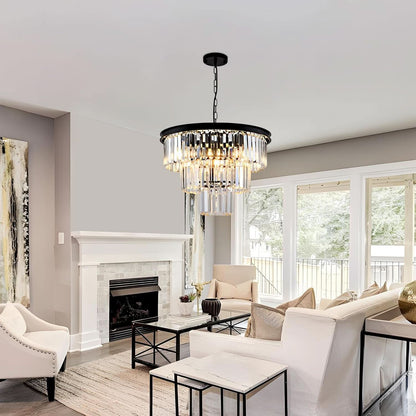 8 Light Black Crystal Chandelier Elegant Dining Fixture