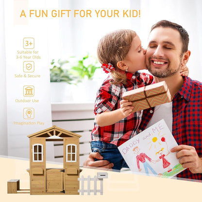 Kids Outdoor Wood Playhouse With Working Door And Windows