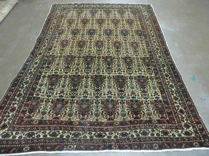 Antique Persian Afshar Rug 5x7, Wool Hand Knotted Oriental Carpet 5 x 7 ft, Repeated Motif Allover, Cream and Maroon, Tribal Rug, Medium Sized Rug,  Zil-i-Sultan Design