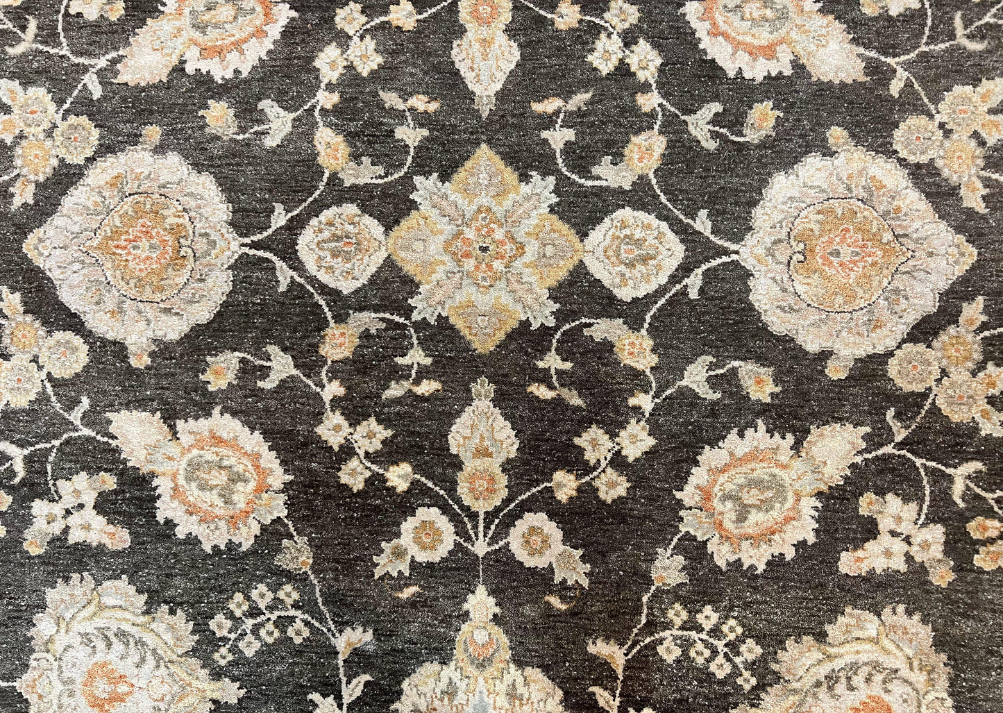 Indo Persian Rug 9x12, Sultanabad Indian Carpet, Dark Brown, Hand Knotted Vintage Wool Rug