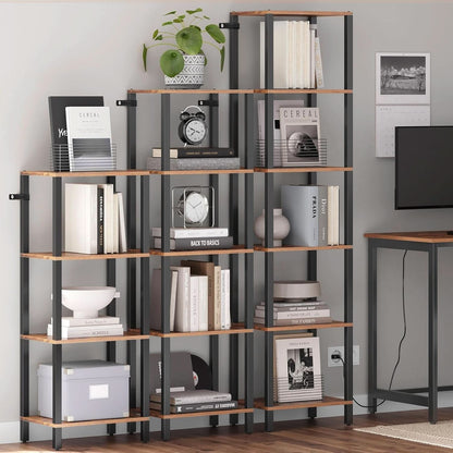 Six Tier Tall Bookshelf Narrow Rustic Brown Bookcase