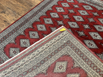 Pakistani Bokhara Rug 6x8, Fine Turkoman Carpet, Wool Handmade Vintage, Red, 6 x 8 Medium Sized Rug, Turkmen Rug