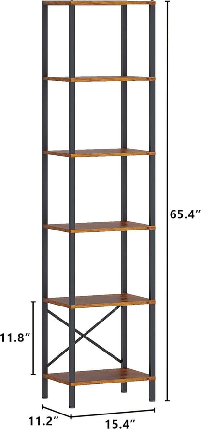 6 Tier Bookshelf With LED Lights In Rustic Brown Living Room