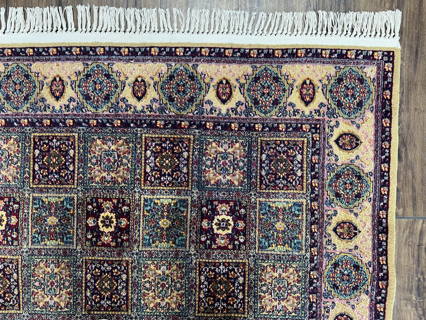 Indo Persian Silk Rug 4x6, Panel Design, Small Flowers, Hand Knotted, Fine Weave, Oriental Carpet 4 x 6, Vintage Area Rug, Beautiful Rug